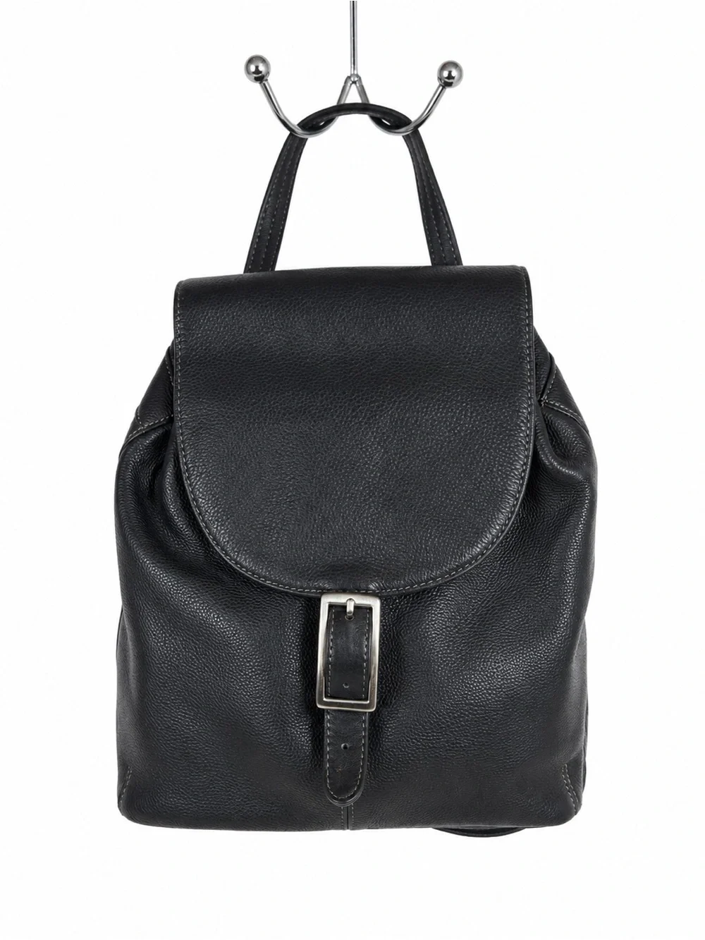 Tignanello Black Pebbled Leather Backpack Purse Adjustable Straps Everyday Bag